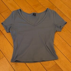 SHEIN Slate Blue V-Neck Short Sleeve Top
